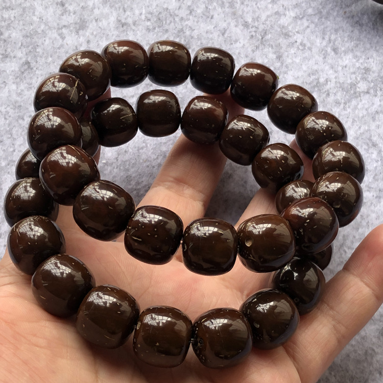 紫金鼠老型桶珠手串 黑金皮质a货108黑金紫金招财鼠菩提子佛珠链