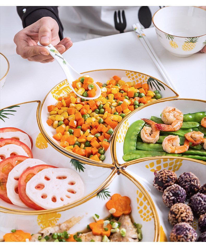 网红拼盘套装组合小清新团员圆创意碗碟聚餐月亮摆盘月牙餐具家用