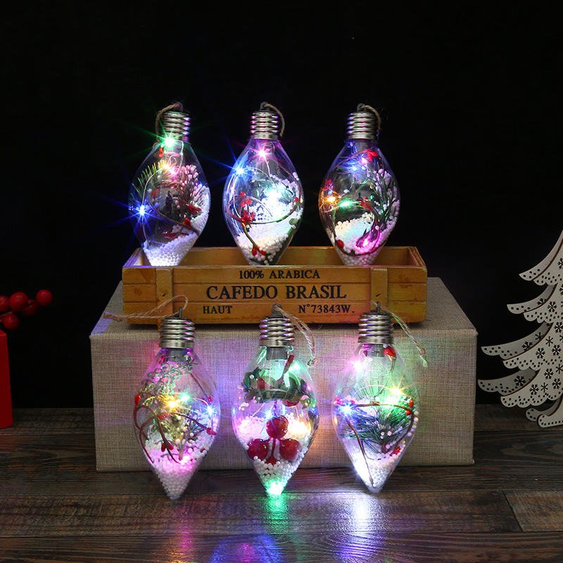 Transparent Christmas Ball Pendant Color LED Double Pointed Ornaments Cross-Border Creative Christmas Christmas Product Christmas Ball