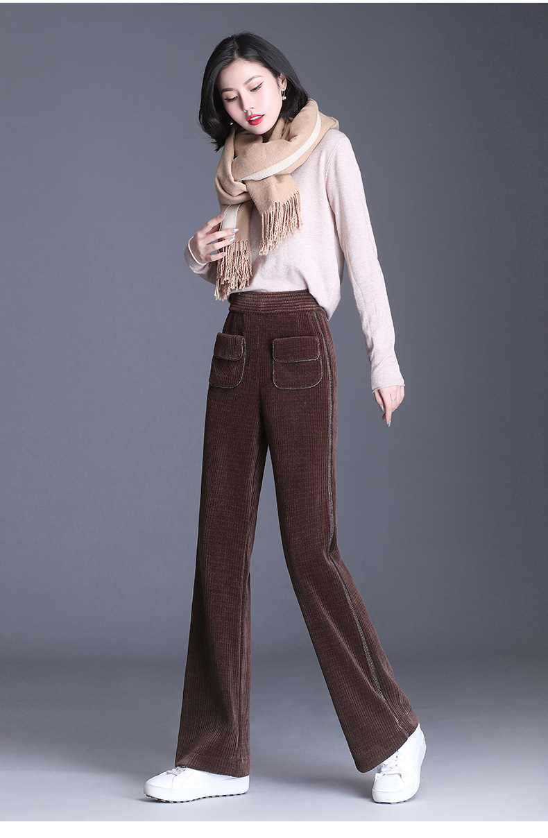 2020秋冬新款灯芯绒阔腿裤弹力休闲高腰修身筒喇裤休闲长裤批发