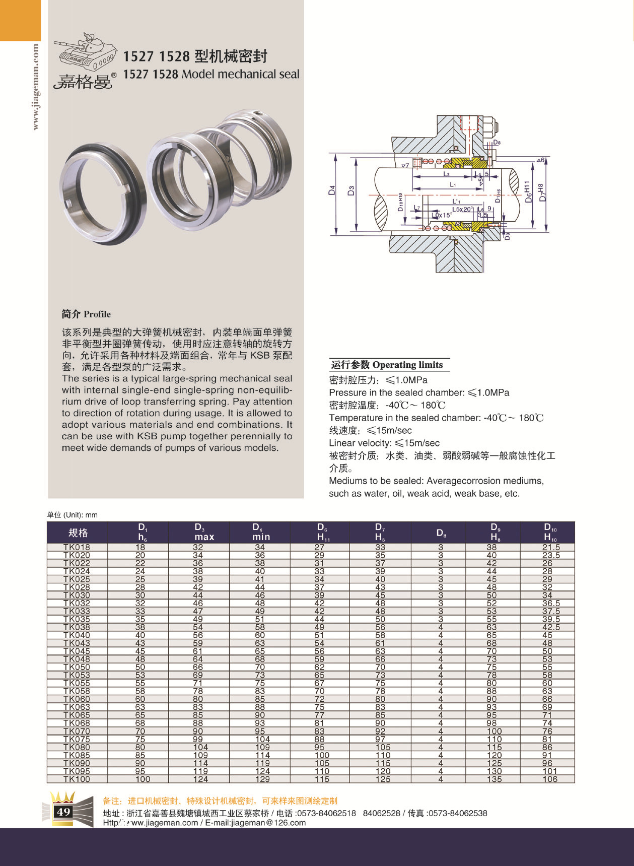 优质双端面机械密封1527/1528