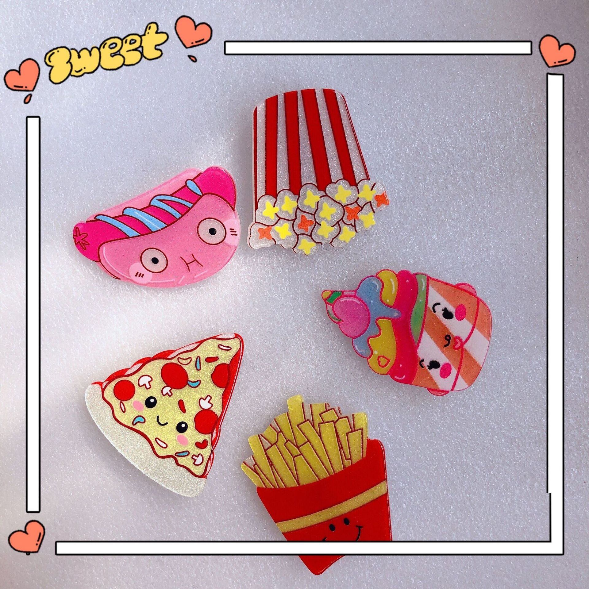 创意卡通发夹亚克力仿真食物薯条汉堡可爱发夹