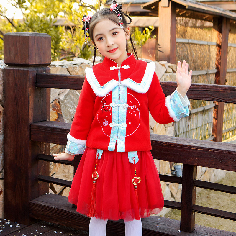 女童超仙过年汉服冬装新款中国风刺绣古装加厚女孩唐装儿童拜年服