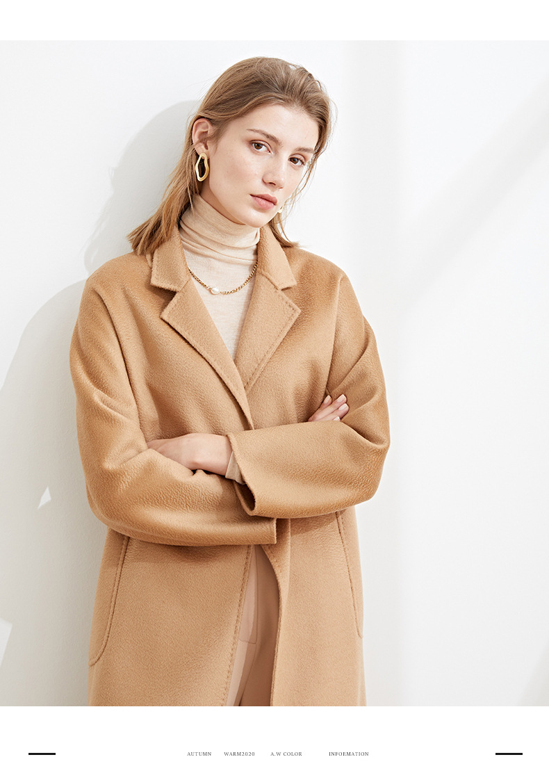 高端双面羊绒大衣女长款过膝赫本风水波纹毛呢外套2020年新款秋冬