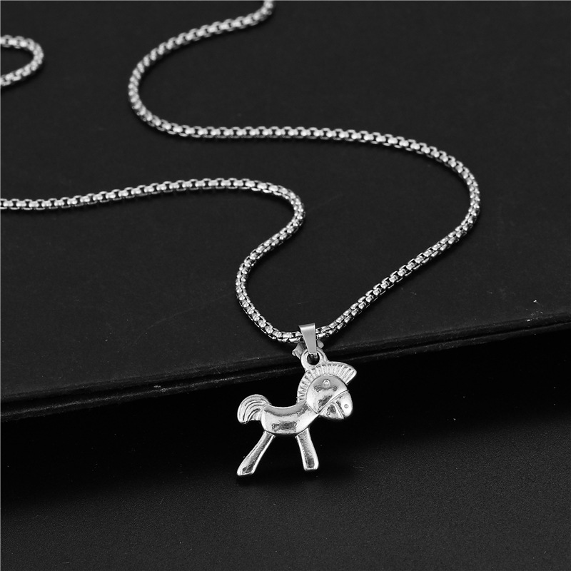 Titanium Steel Trojan Necklace South Korea Dongdaemun Immediately Rich Pendant Stainless Steel Pony Clavicle Sweater Necklace Ornament