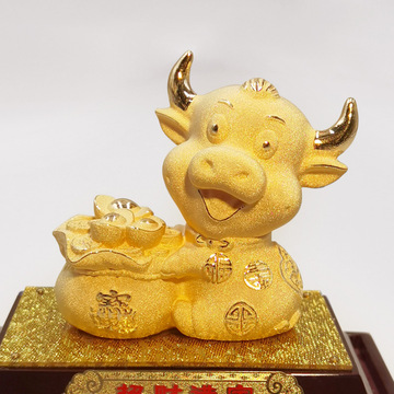 工厂直销绒沙金工艺品铜铸金牛摆件银行保险礼品开门红礼品