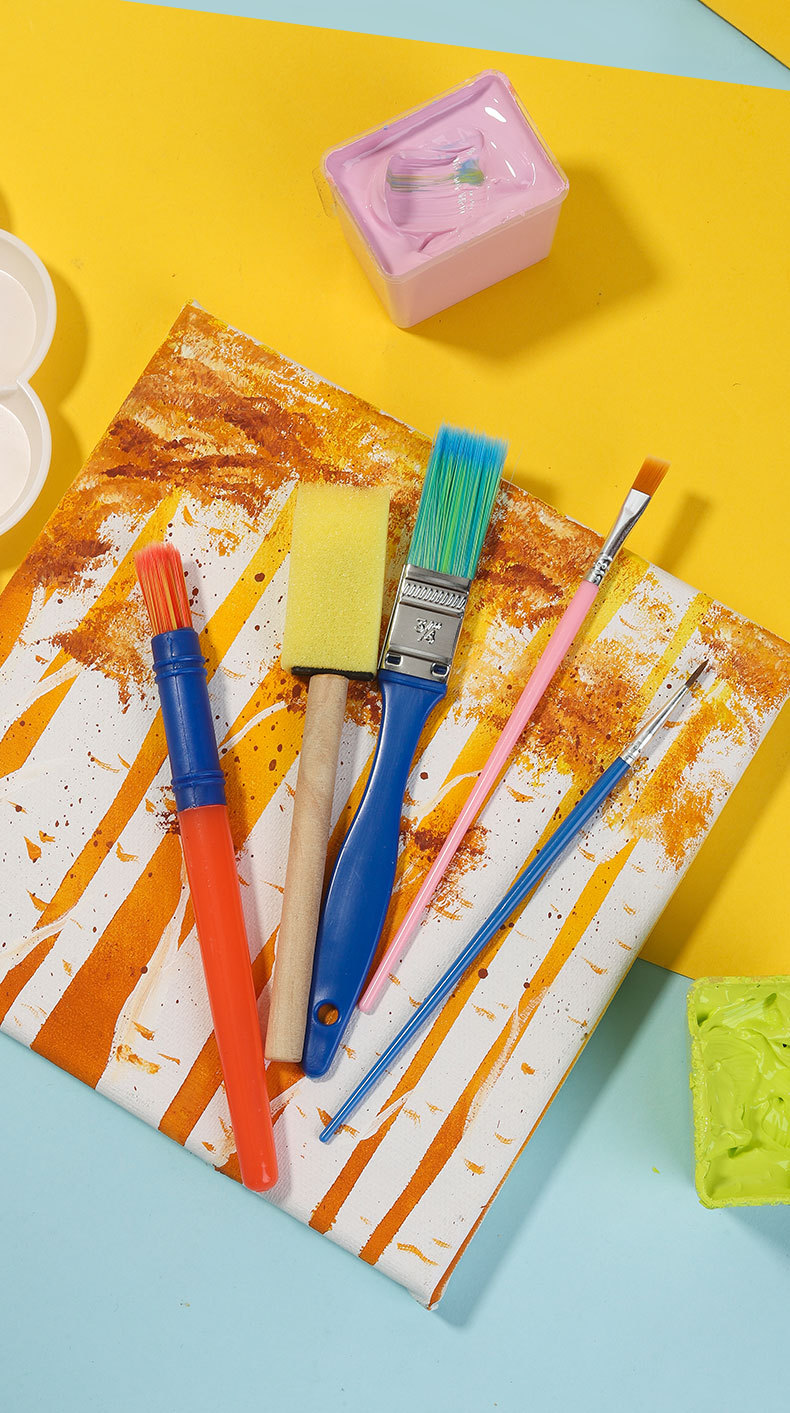 跨境儿童5支绘画笔刷海绵刷套装 创意涂鸦海绵画刷尼龙毛绘画笔刷