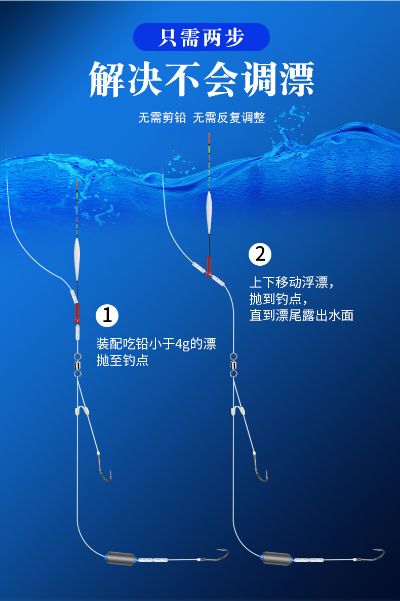 跑铅子线双钩 伊势尼找底无需调漂走水 人工绑好野钓滑铅飞铅钓组