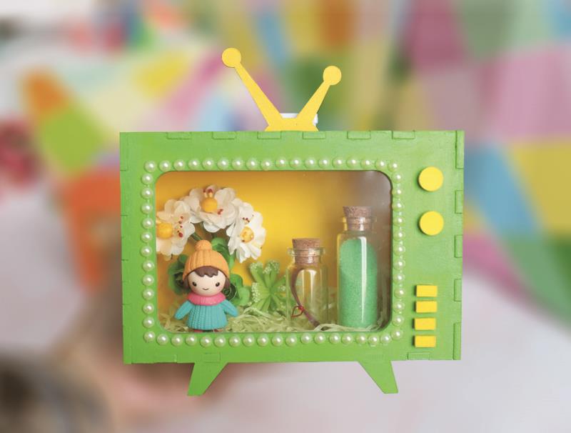 儿童手工制作创意diy水彩涂色涂鸦木质发光电视机益智玩具材料包