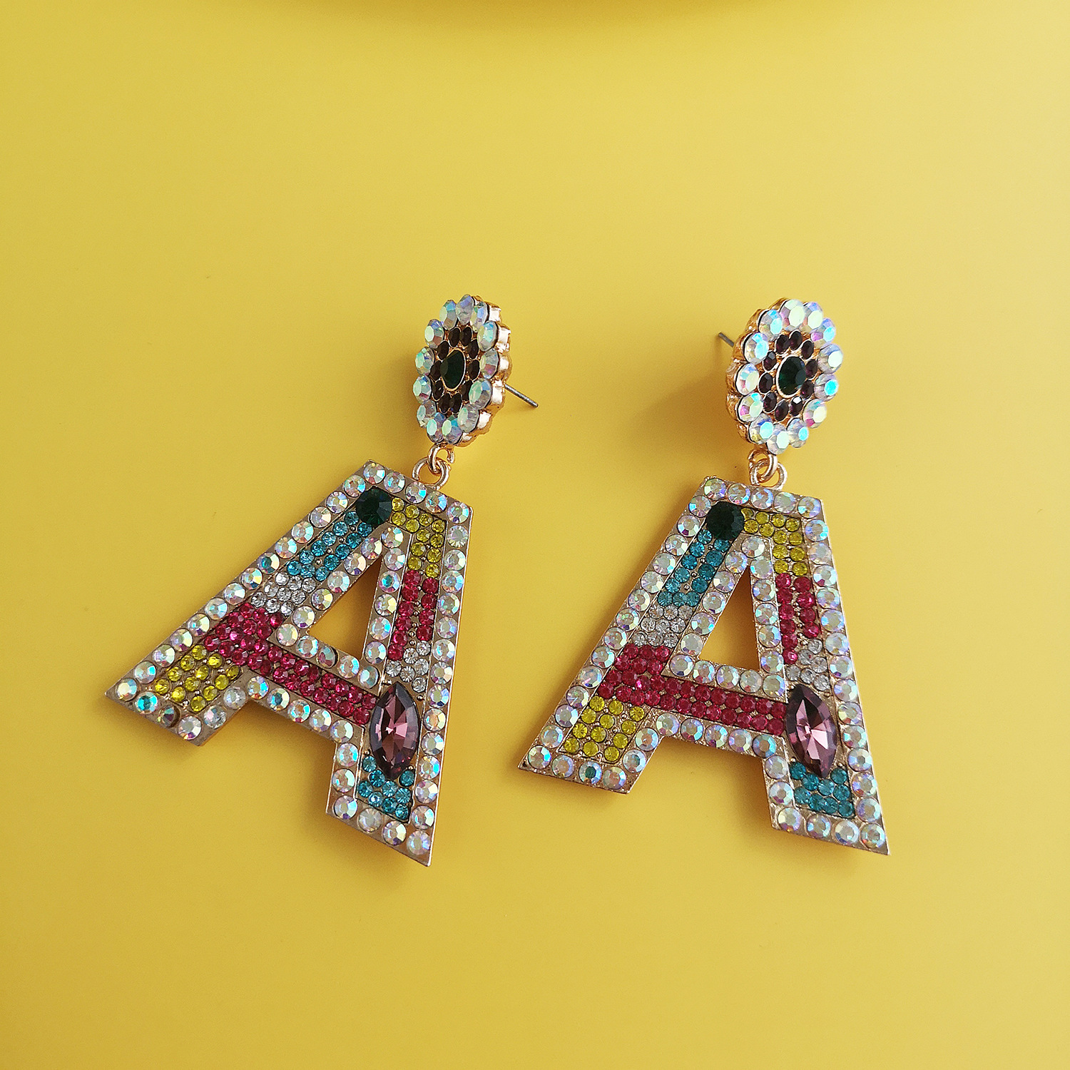 juran新品研发创意水晶耳环英文字母耳坠欧美风跨境电商热销耳饰