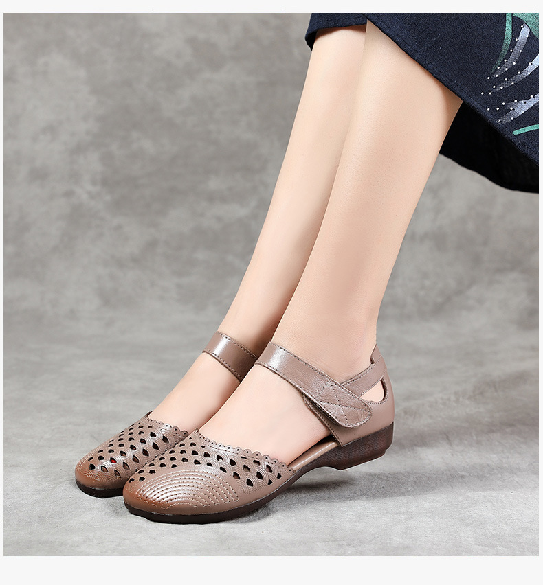 妈妈真皮软底百搭凉鞋货号c3216