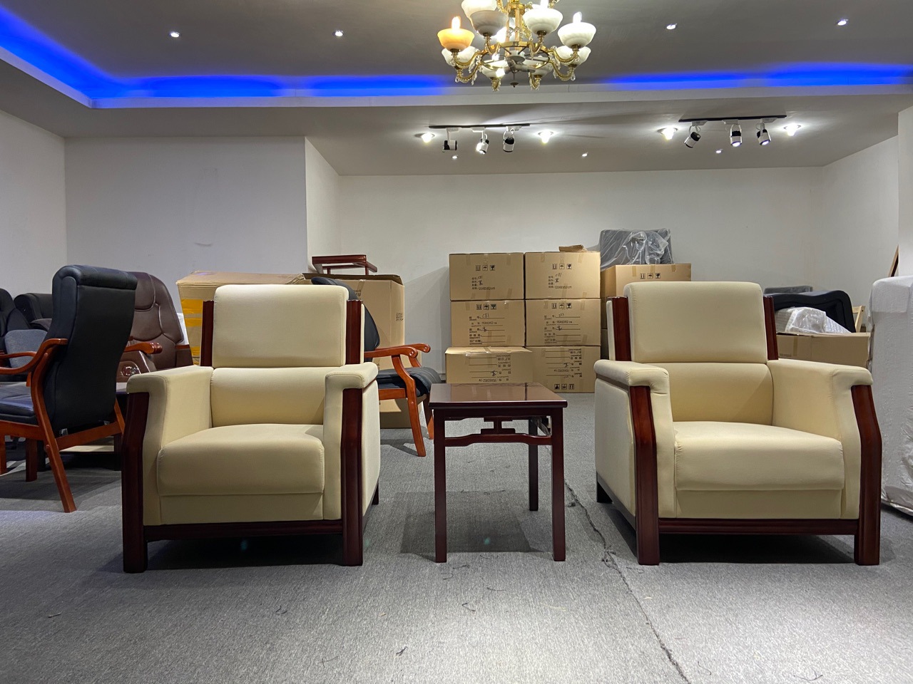 接待室会客沙发商务贵宾布艺办公沙发茶几组合单人沙发椅厂家直销