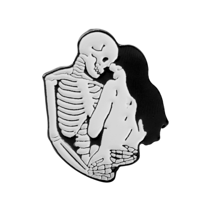 外贸热销新款 个性骷髅与美女胸针 唯爱永生骷髅相拥卡通徽章