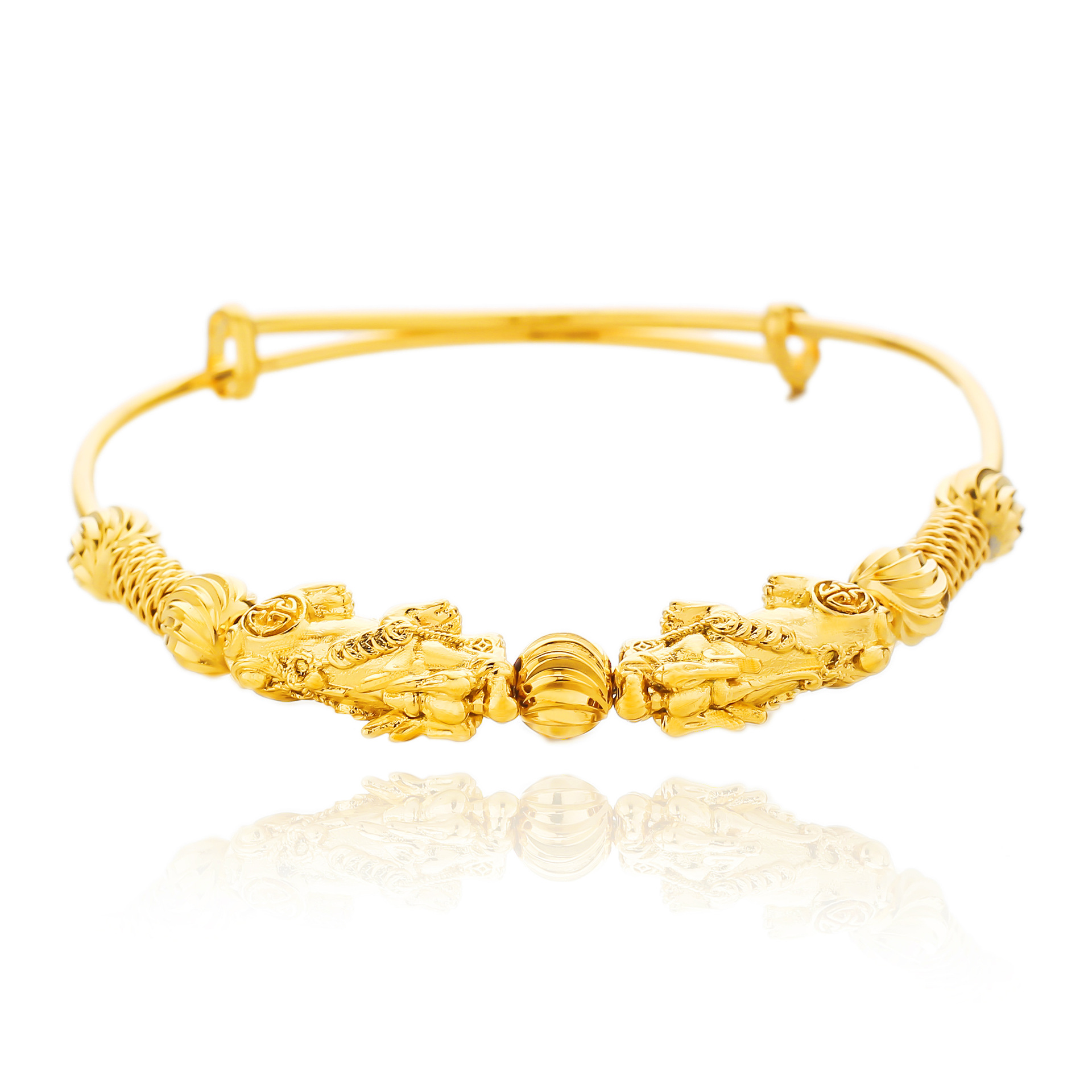 越南沙金经典双貔貅推拉手镯 尺码可调节圆珠时尚首饰