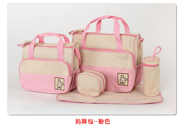 Cross-Border 2023 New Mummy Bag Five-Piece Multi-Functional Maternal and Child Supplies Large Capacity Portable Belt Baby Diaper Bag Wholesale