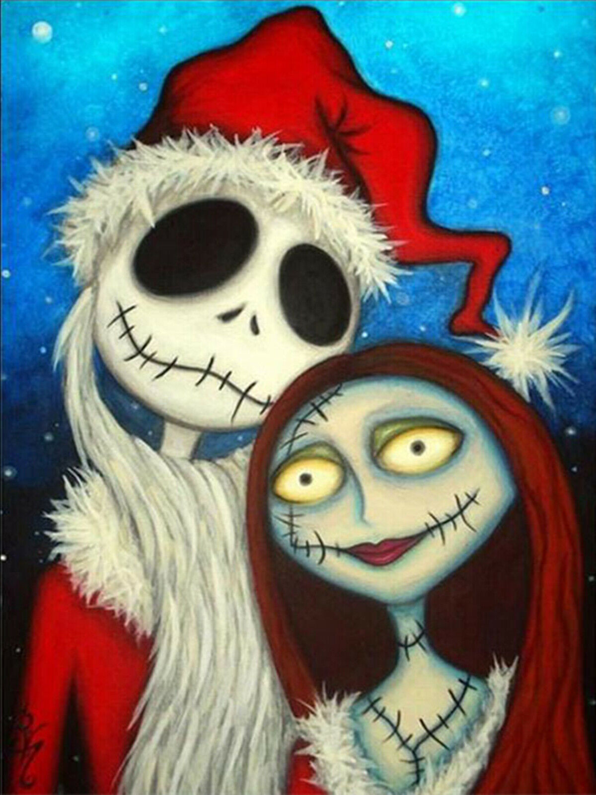 骷髅情侣红色帽子钻石画