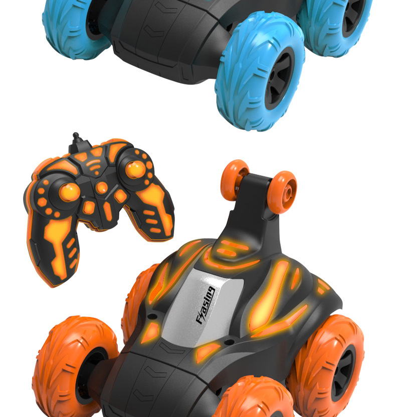 地摊货源特技车遥控翻斗车女男孩新款电动音乐灯光儿童玩具翻滚车