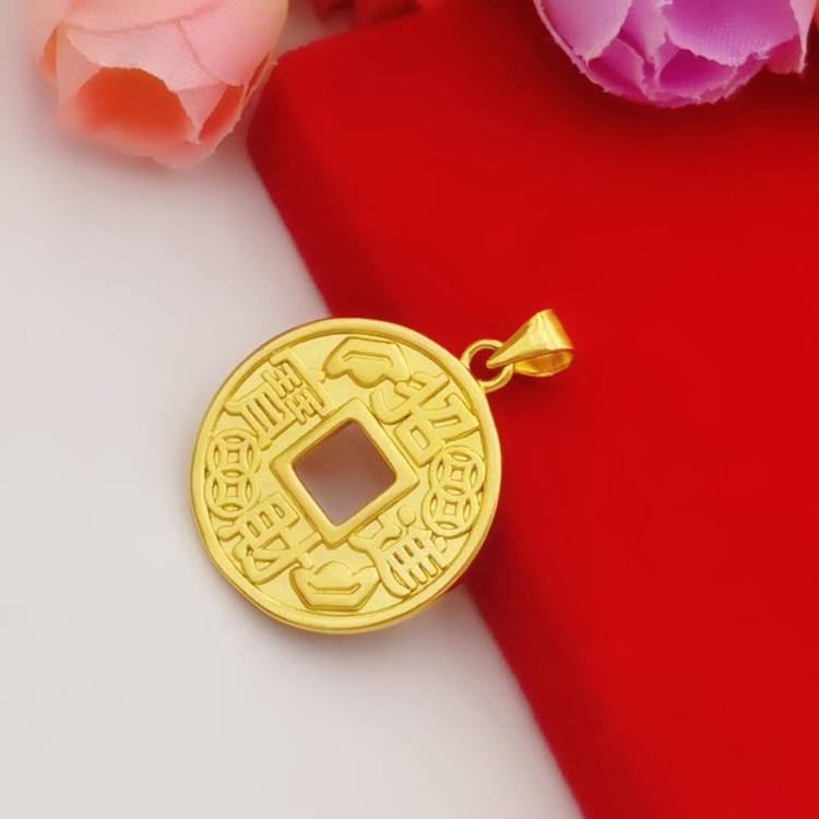 黄铜镀金招财进宝钱币吊坠仿黄金首饰品地摊夜市货源女士项坠项饰