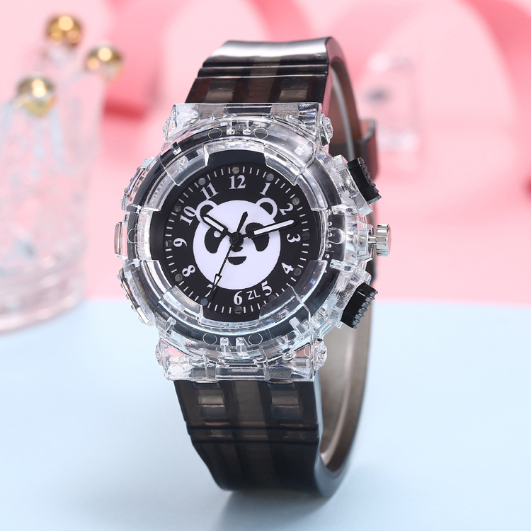 Factory Direct Sales Colorful Light LED Watch Creative Taiwan Take-out Package Panda Image Boys and Girls Quartz Watch