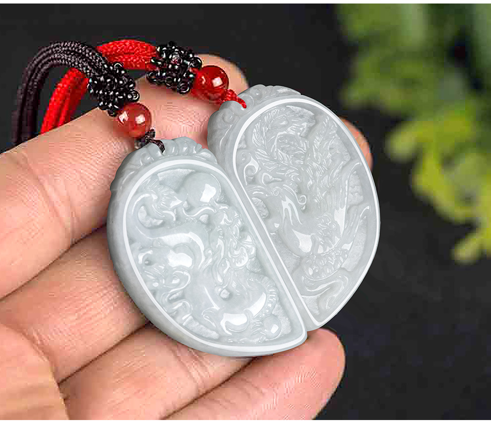 天然缅甸a货翡翠玉龙凤牌一对吊坠情侣挂件男女饰品四会玉器批发