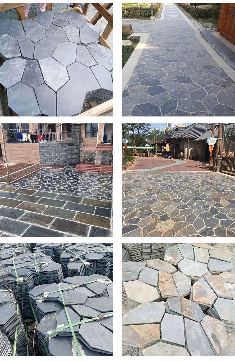 天然青石板冰裂纹 别墅庭院室外防滑地砖 花园广场户外铺装文化石