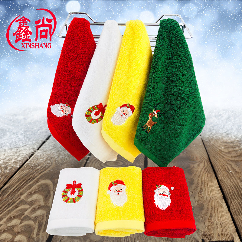 Towel Factory Wholesale Christmas Present Towel Pure Cotton Embroidery Holiday Advertising Towel Face Towel Logo