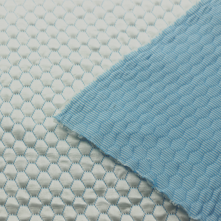 凉感pe提花3d空气层布针织纬编提花pe凉感丝锦纶夹丝布空气层面料