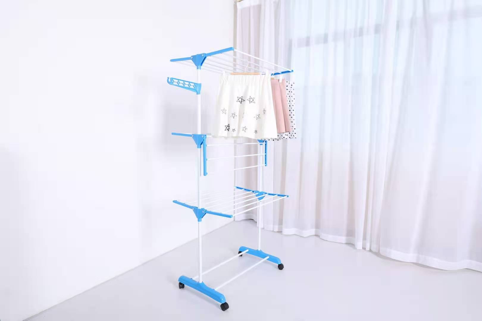 晾衣架毛巾架绅缩晾晒架钢管组装置地式床单衣服晾衣架