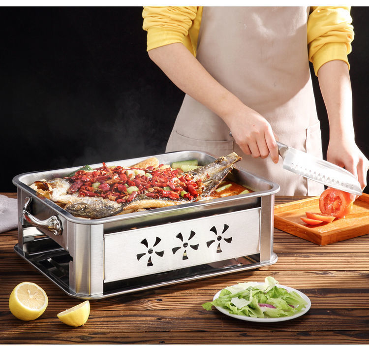 不锈钢烤鱼炉家用酒精炉烧烤炉烧炭加厚万州烤鱼盘长方形碳烤架子