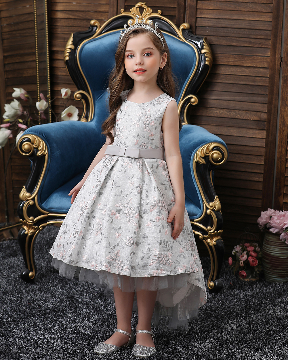 百慧童装儿童礼服裙公主裙拖尾网纱裙4-13岁中大童模特走秀演出服