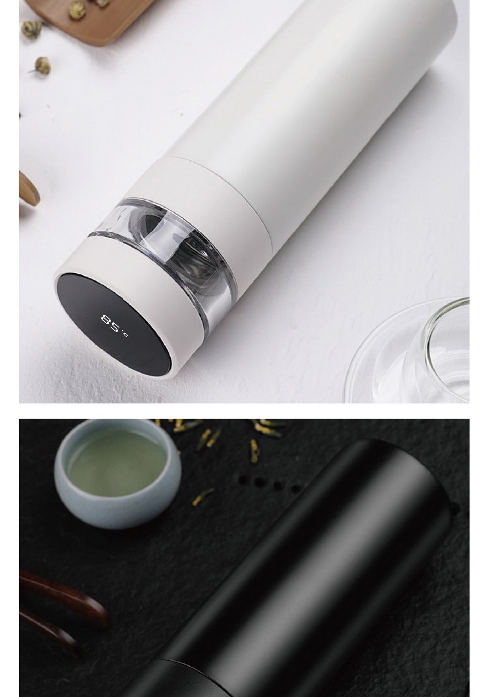 meiiseo米索/400ml茶水分离/温度显示/保温杯/316不锈钢/镜面内胆