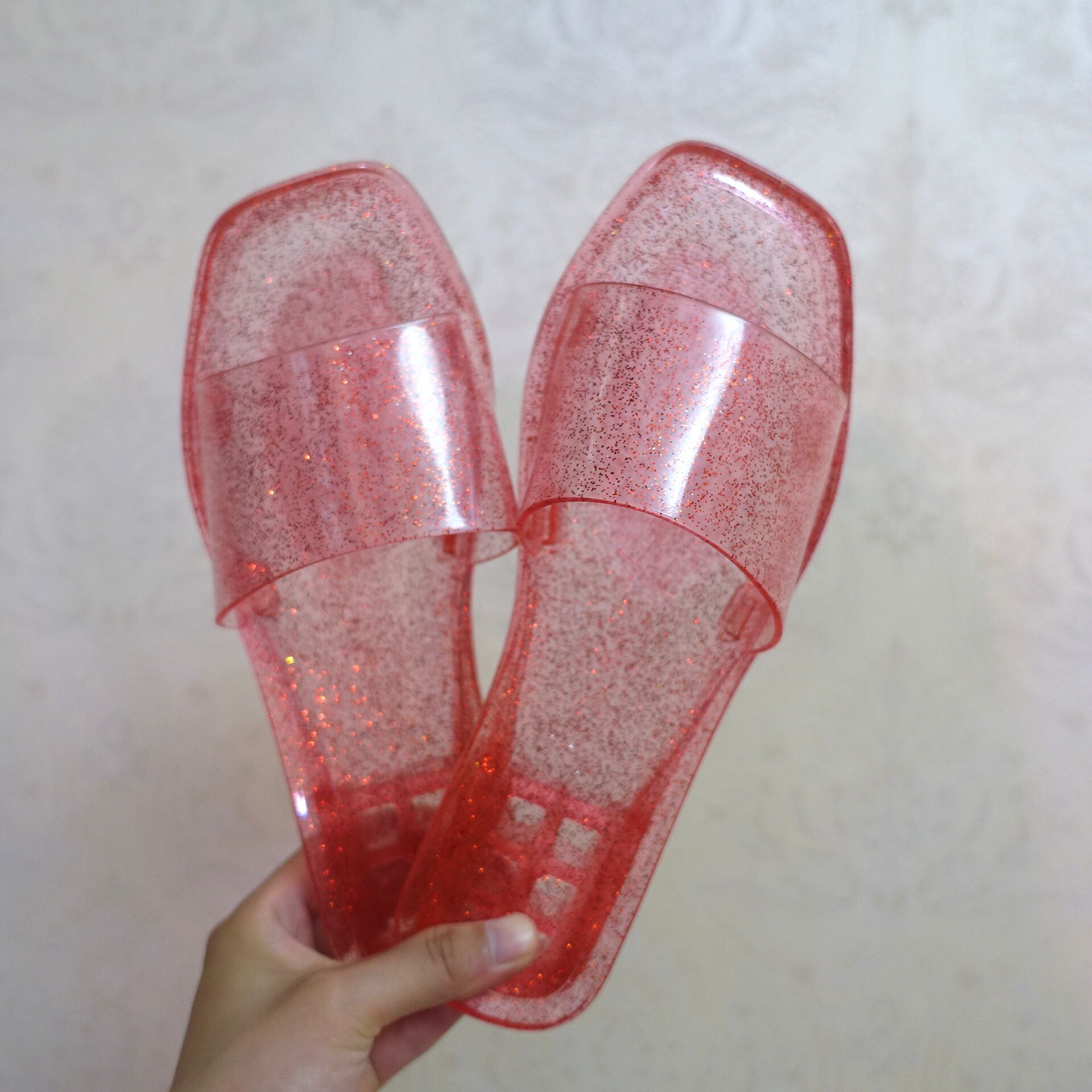 Summer Home Slippers Non-Slip Net Red Slippers Women's Summer Outdoor Transparent Soft Bottom Crystal Slippers Bedroom Home