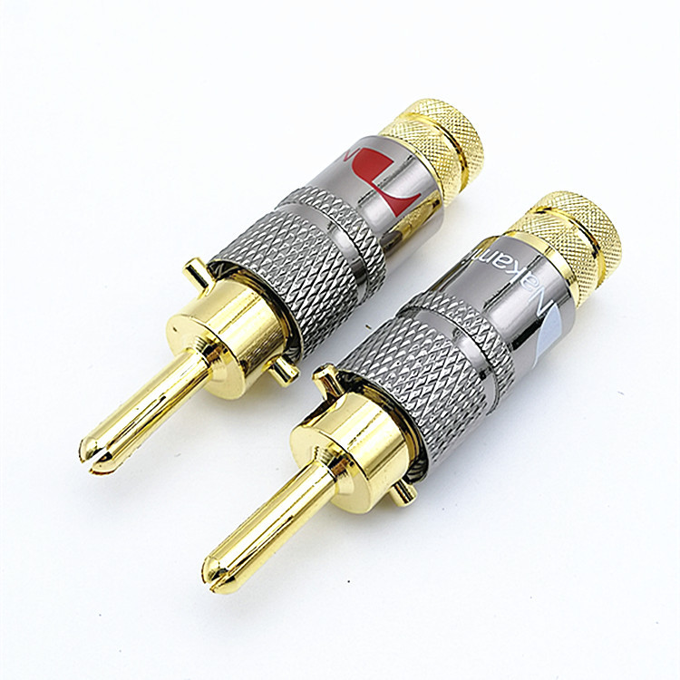 供应中道自锁香蕉插铜镀金音箱线接头发烧级音响音箱免焊香蕉插头