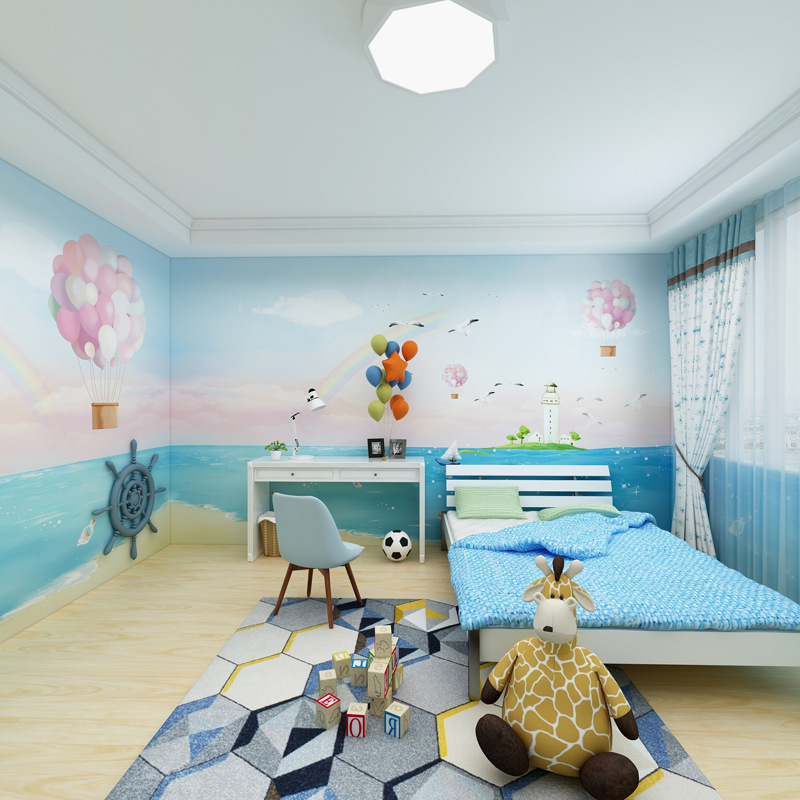 儿童房壁纸卡通动漫男孩墙布可爱温馨浪漫气球卧室墙纸定制壁画3d