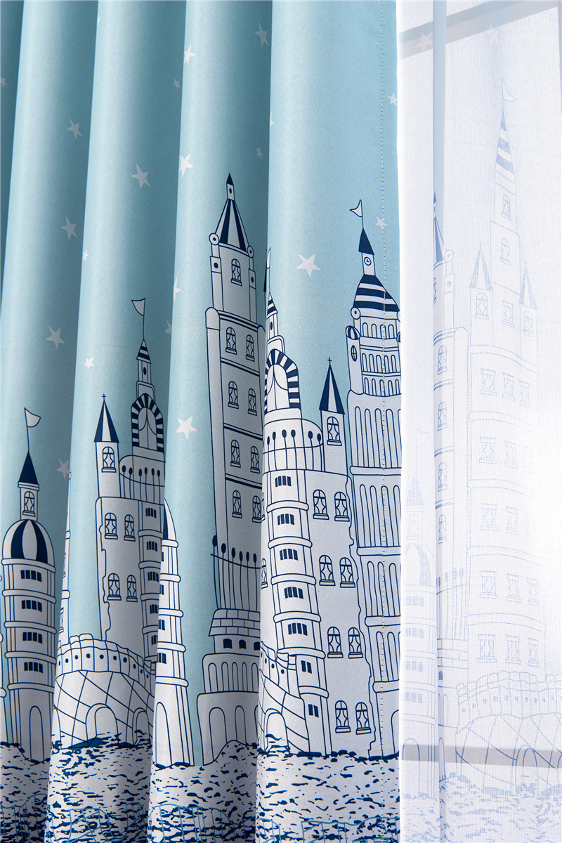 蓝色城堡 黑丝遮光窗帘 客厅卧室阳台窗帘布 新城堡 热销窗帘