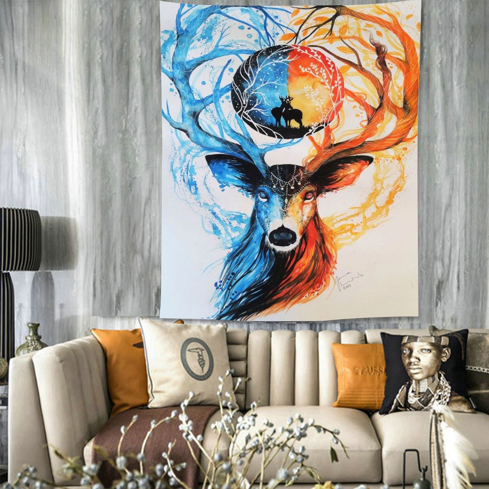 艺术画狮子挂毯跨境布艺家居背景挂布墙毯壁毯民宿装饰挂毯定制