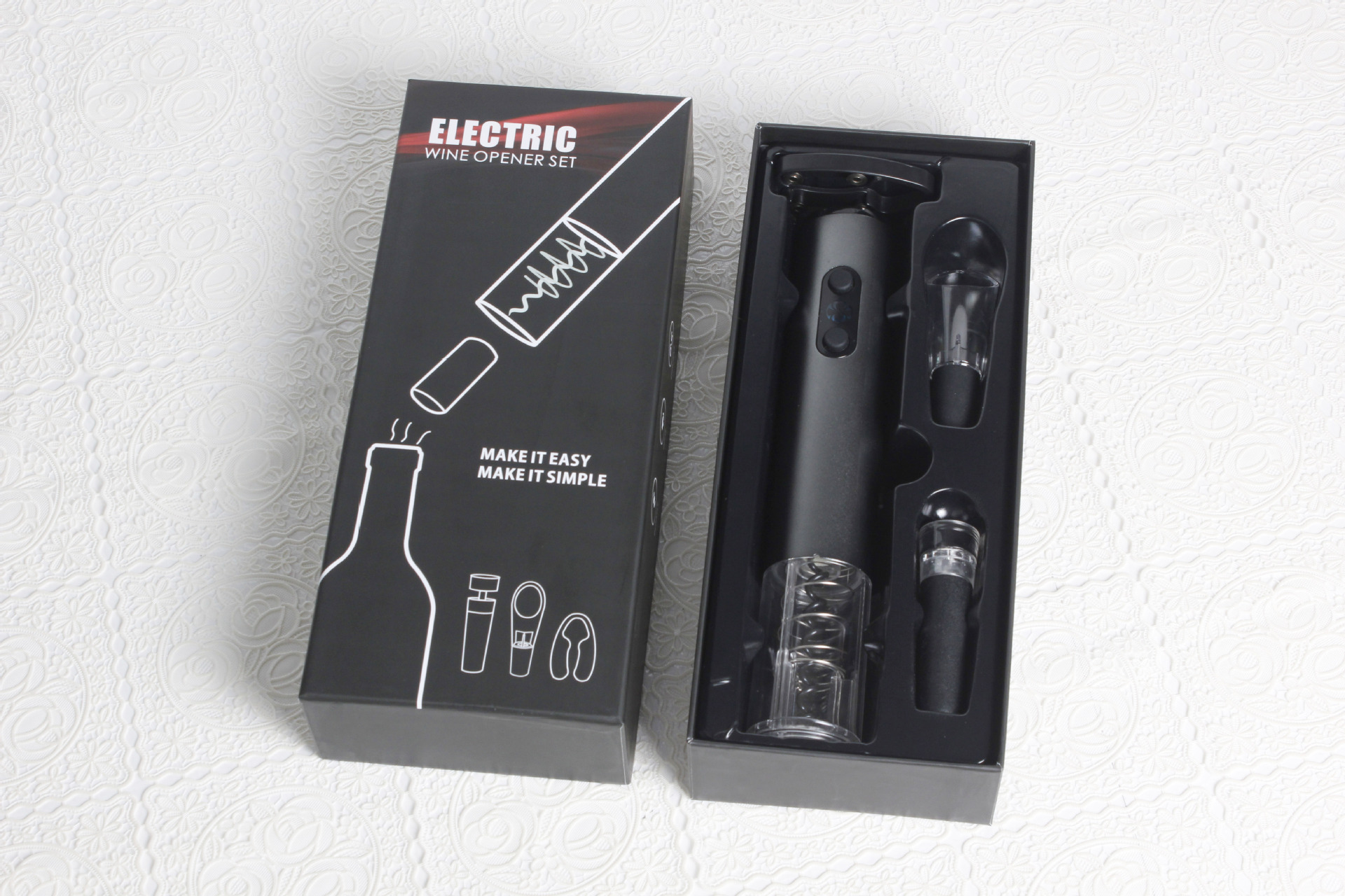 礼盒装电动红酒开瓶器四件套 葡萄酒电动开瓶器套装 酒具套装批发