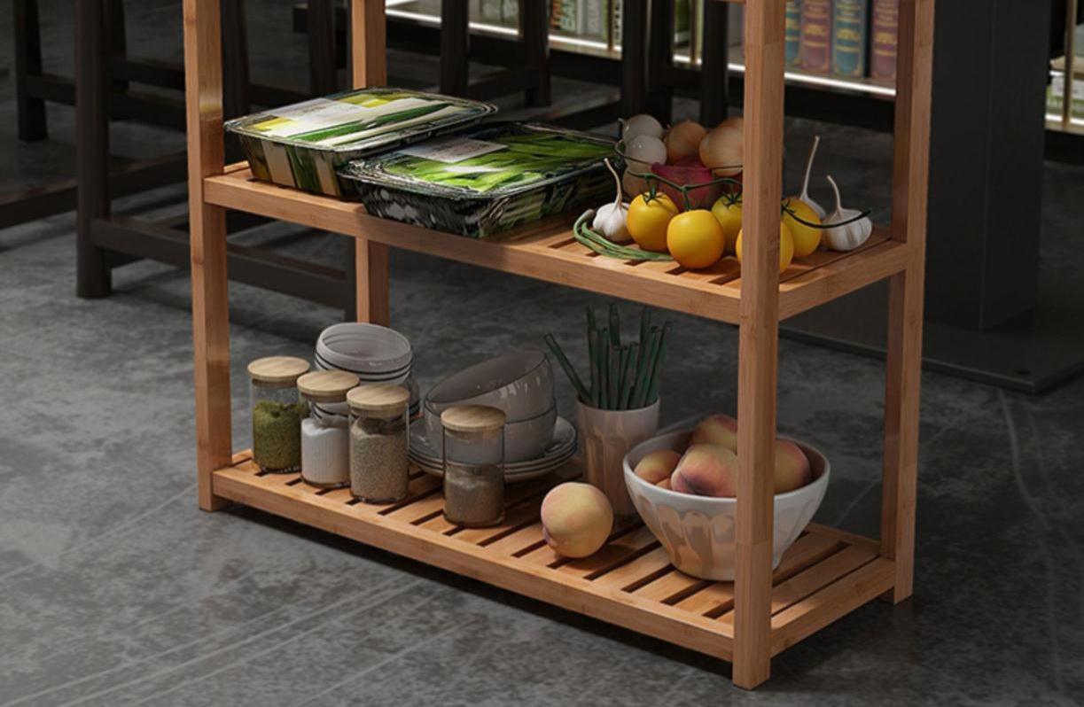 菜架竹质生鲜放蔬菜餐饮简易餐桌配菜居家碳化置物架茶水柜商用立
