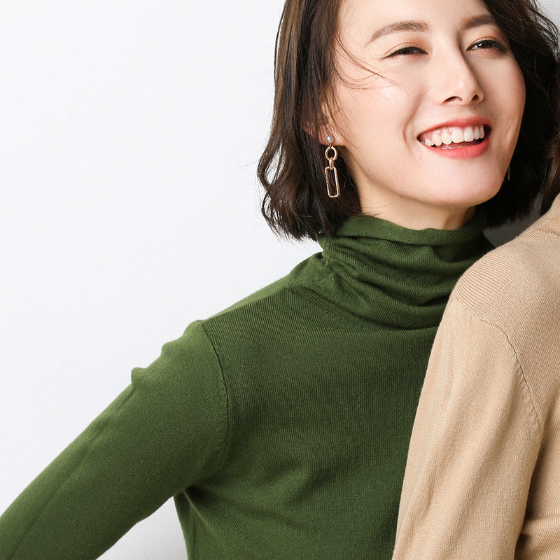 秋冬跨境 2020新款韩版堆堆领套头针织衫内搭打底衫ins潮女式毛衣