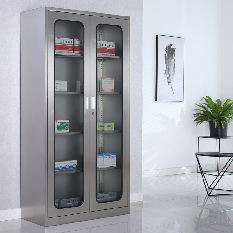 定制304不锈钢西药柜通体玻璃柜储物柜清洁柜医用床不锈钢矮柜