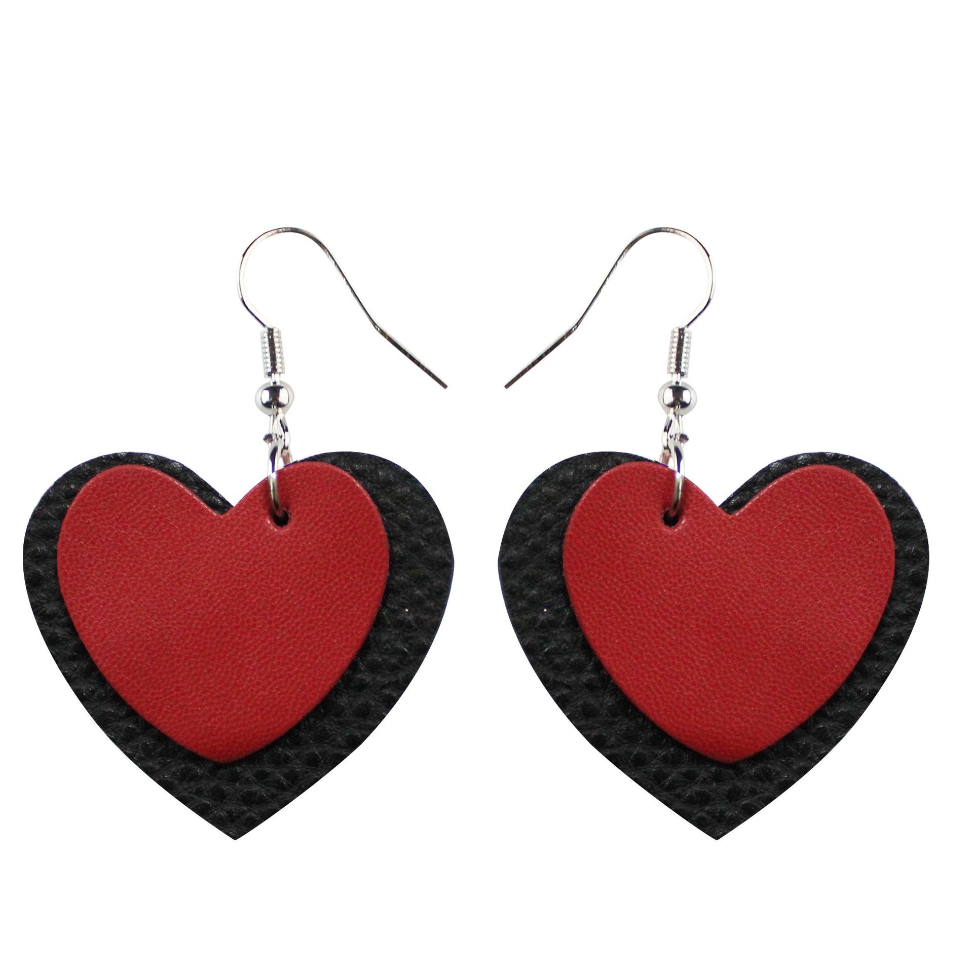 Valentine's Day Love Red Lip Leather Earrings Double-Layer Water Drop Peach Heart Sequins Plaid Lychee Pattern Cross-Border Amazon