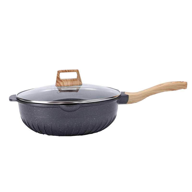 铝合金压铸麦饭石不粘锅炒锅煎锅平底锅汤锅复合底燃气电磁炉通用