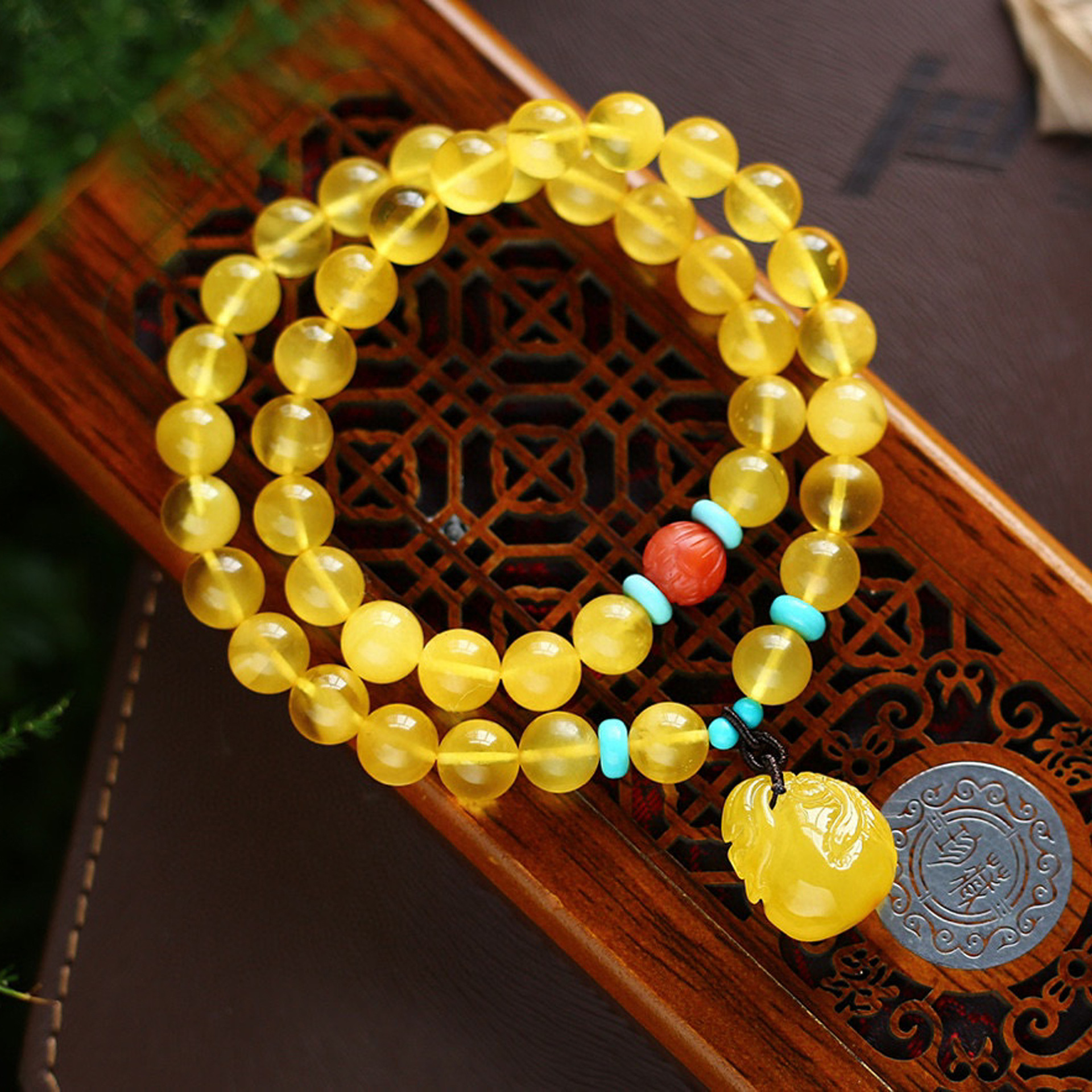 天然老蜜蜡5.8mm三圈手链满蜜无杂裂diy琥珀多圈女士手链