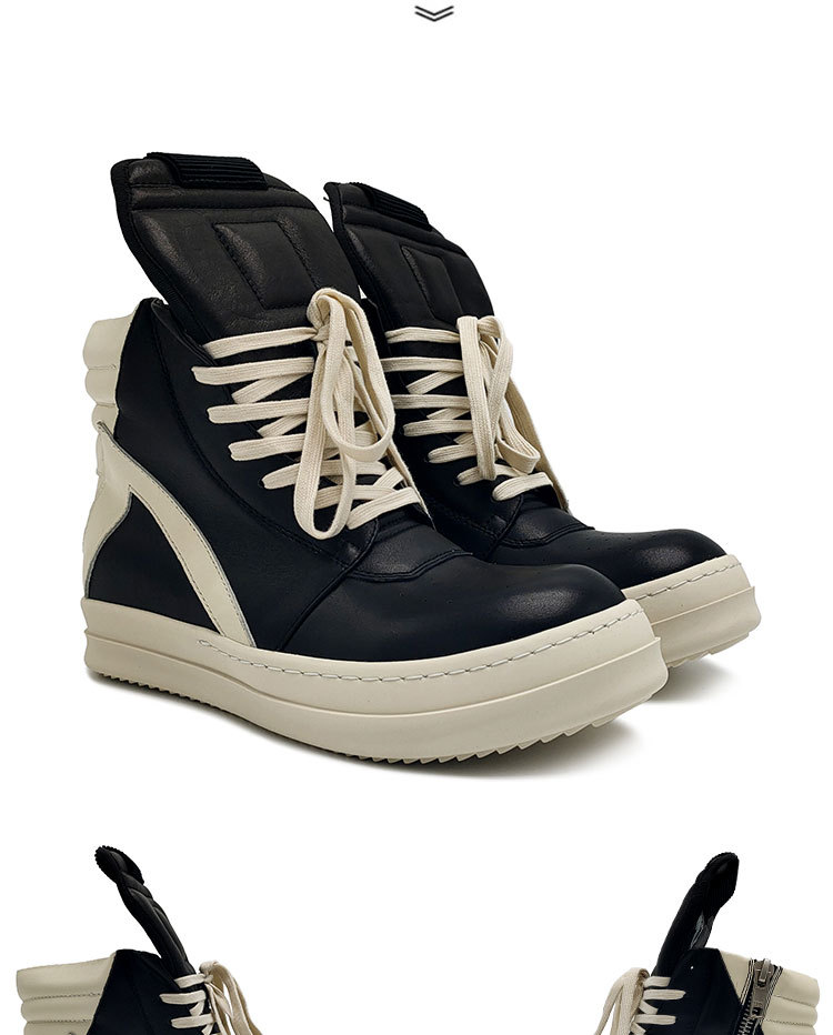 ro秋冬男鞋真皮高帮鞋黑白大倒三角鞋牛皮男鞋大码厚底情侣欧美潮