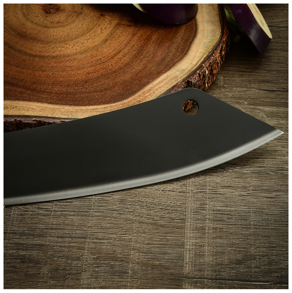 8寸尖头主厨刀 发黑刀面 黑彩木带孔菜刀 西式料理厨刀 庖丁牛刀
