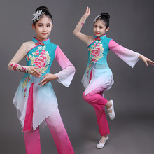 飘逸中国风儿童古典舞蹈身韵雪纺练功服女民族扇子伞舞表演出服装