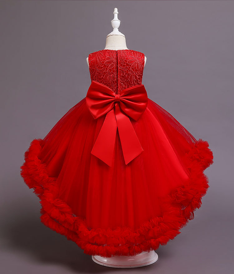 新款花童礼服儿童蕾丝公主裙拖尾蓬蓬裙女童燕尾婚纱礼服钢琴表演