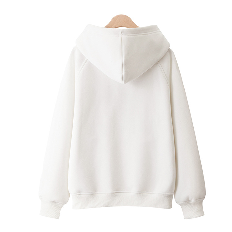 100% Cotton Casual Hooded Pullover Thickened Fleece-lined Solid Color New Spring and Autumn All-Match Loose Japanese Style Women's Sweater