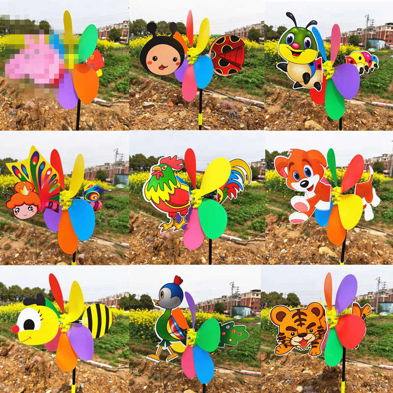 Children's Three-Dimensional Windmill Three-Dimensional Animal Cartoon Windmill Children's Pinwheel Wholesale Kindergarten Prizes Diy