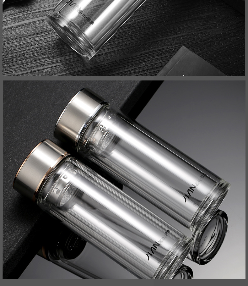 富光水杯双层隔热健牌玻璃杯大容量茶杯带滤网男女家用防爆杯子